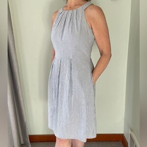 Nine West Blue & White Seersucker Sleeveless Dress with Halter Style Neckline 8